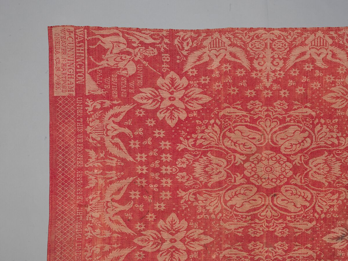 Tablecover, J. Cunningham (born 1793), Cotton (?) and wool, woven, American