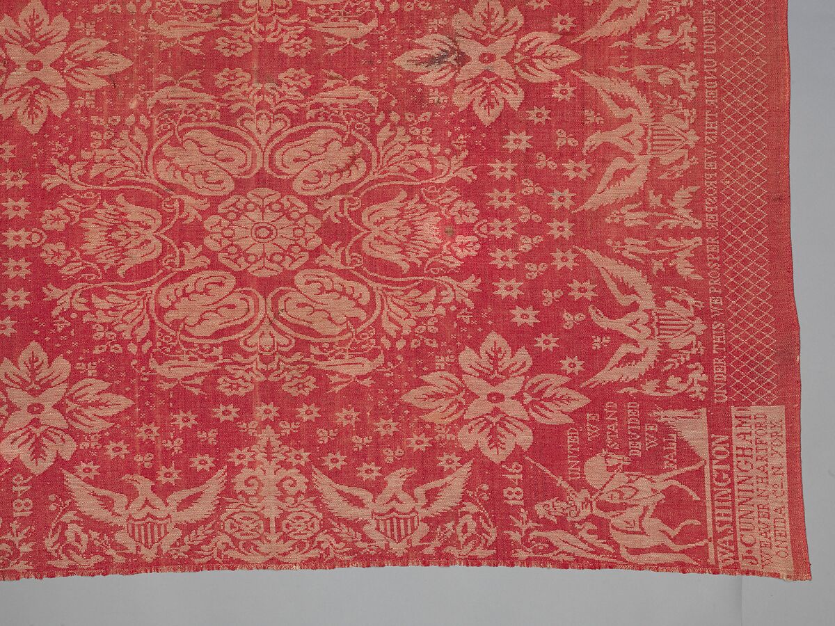 Tablecover, J. Cunningham (born 1793), Cotton (?) and wool, woven, American