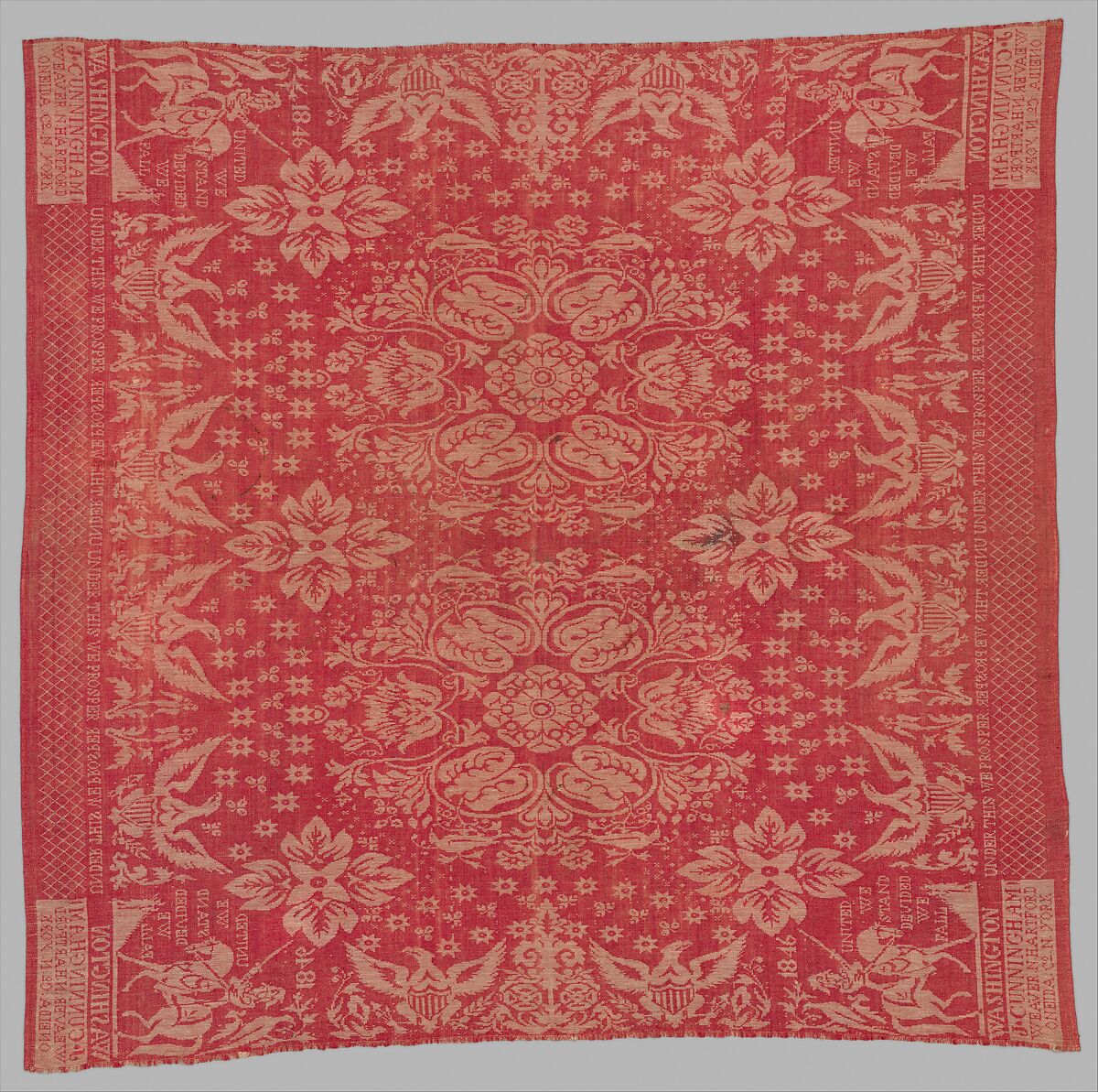 Tablecover, J. Cunningham (born 1793), Cotton (?) and wool, woven, American 