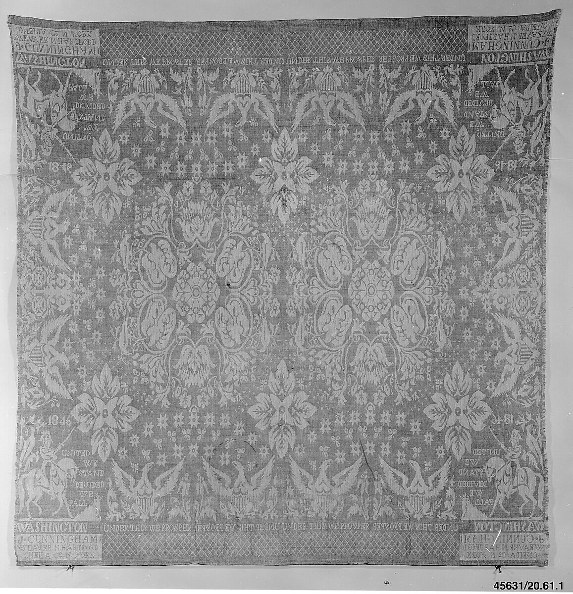 Tablecover, J. Cunningham (born 1793), Cotton (?) and wool, woven, American