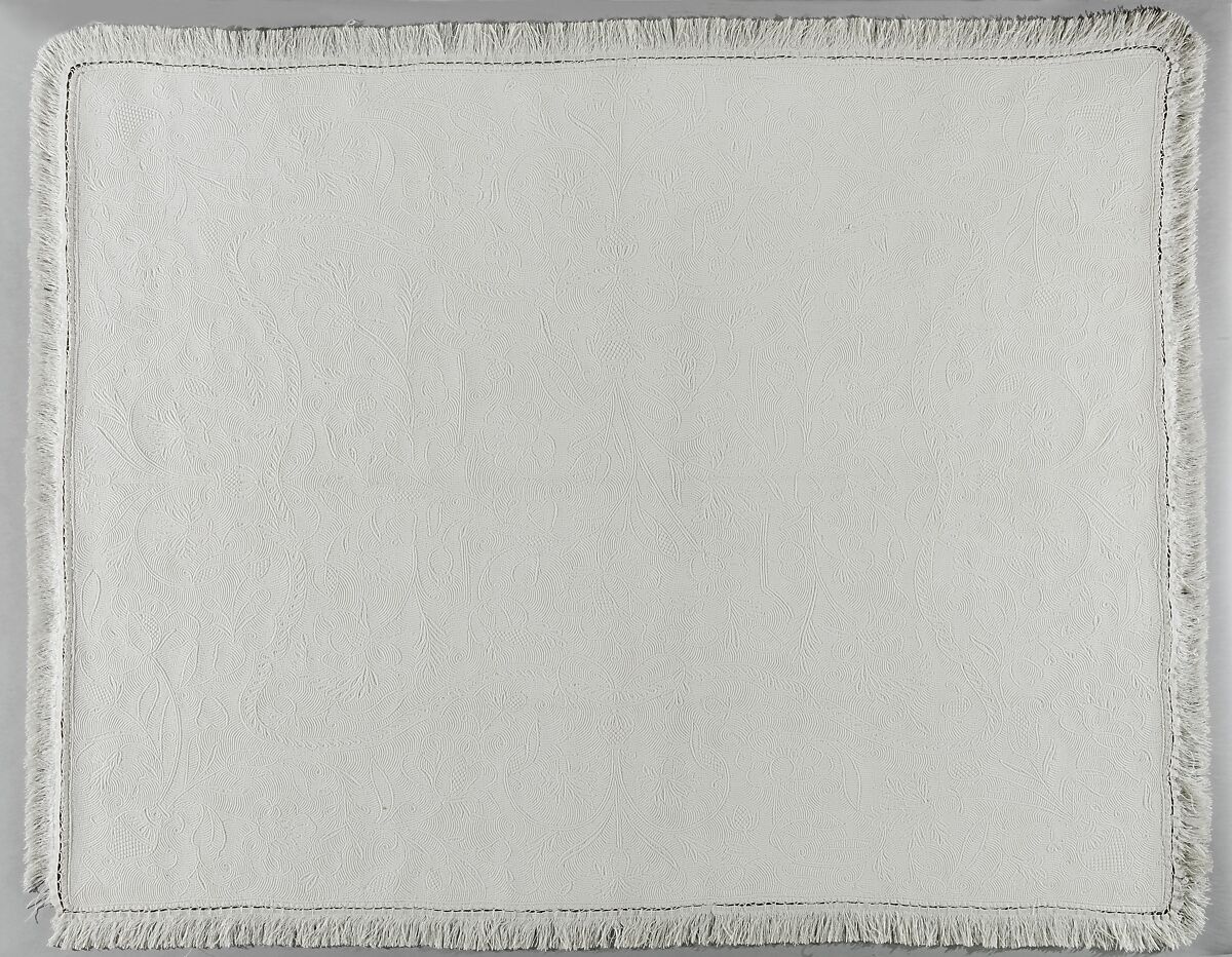 Dressing Table Cover Quilt, Cotton, linen binding, and linen fringe, Dutch 