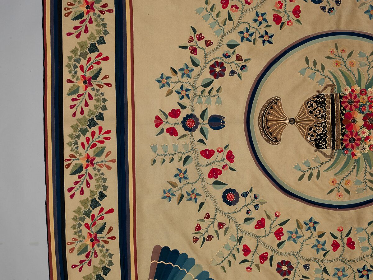 Tablecover, Wool embroidered with silk, American
