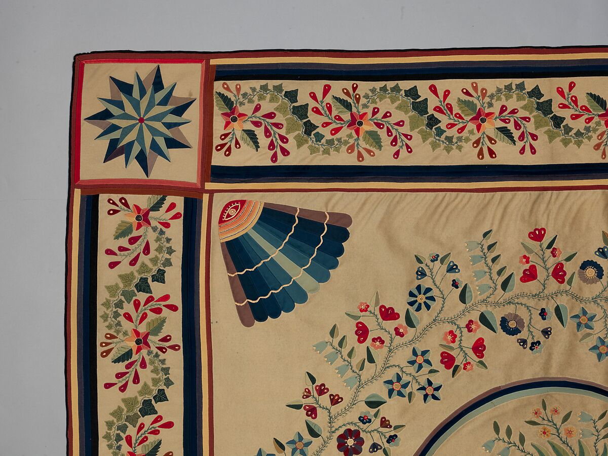 Tablecover, Wool embroidered with silk, American
