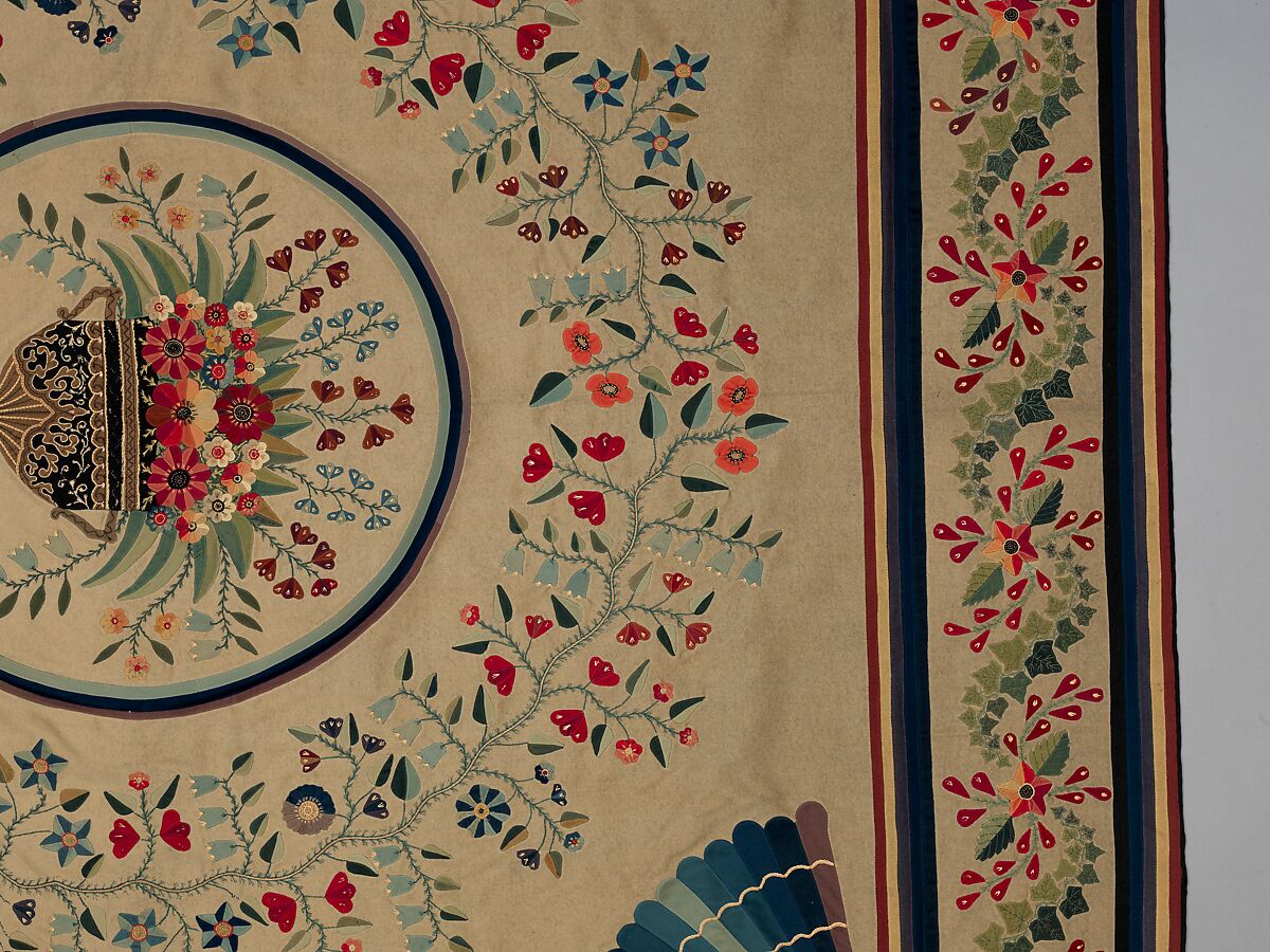 Tablecover, Wool embroidered with silk, American