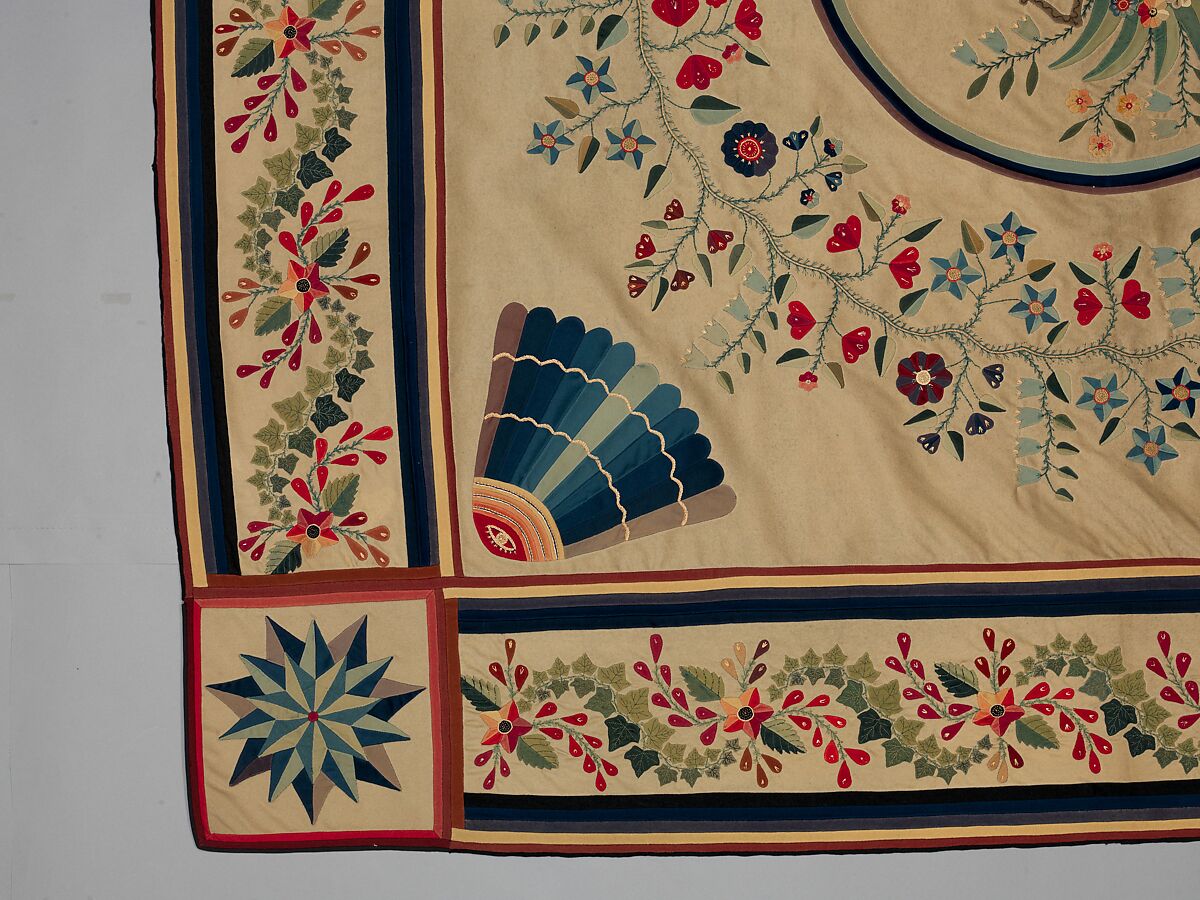 Tablecover, Wool embroidered with silk, American