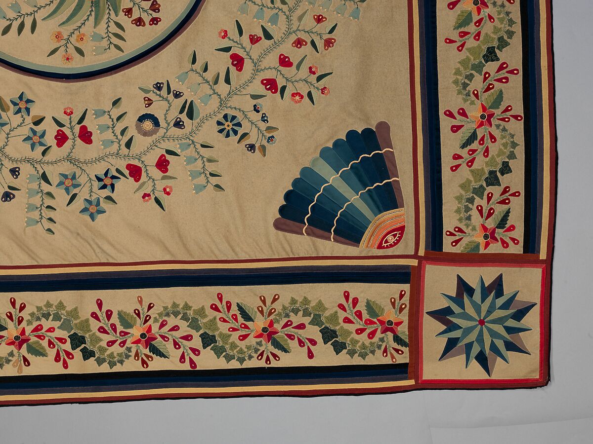 Tablecover, Wool embroidered with silk, American