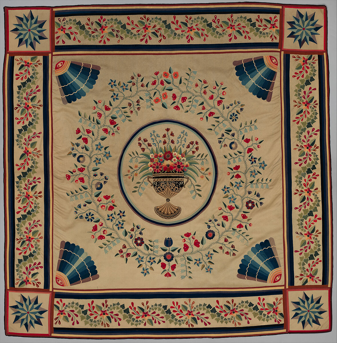 Tablecover, Wool embroidered with silk, American 