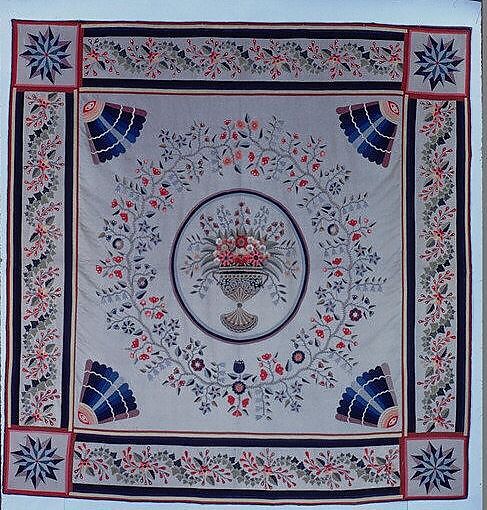 Tablecover, Wool embroidered with silk, American