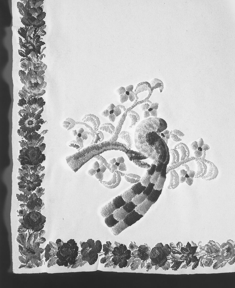 Embroidered Tablecover, Wool, embroidered, American