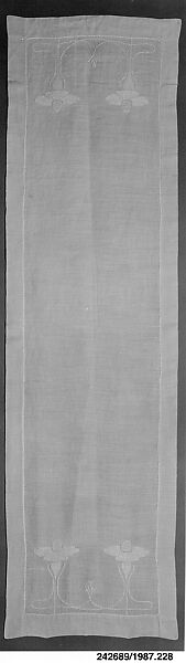 Embroidered Table Scarf, Attributed to Gustav Stickley (American, Osceola, Wisconsin 1858–1942 Syracuse, New York), Linen, embroidered with linen thread, American 