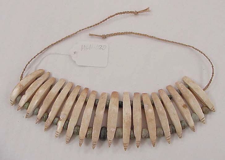 Necklace, ivory, stone, cotton, Indigenous American (Olmec peoples) 