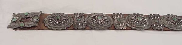 Belt, silver, turquoise, leather, Indigenous American (Navajo peoples)