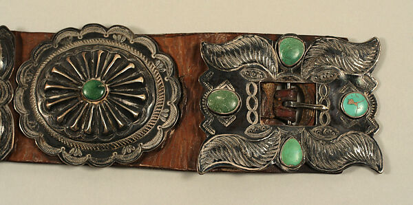 Belt, silver, turquoise, leather, Indigenous American (Navajo peoples)