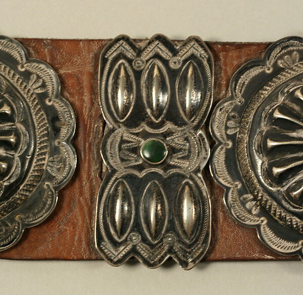 Belt, silver, turquoise, leather, Indigenous American (Navajo peoples)