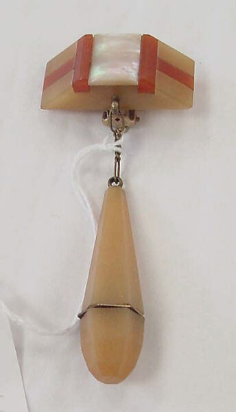 Clip earrings, plastic (casein), mother of pearl, metal, American