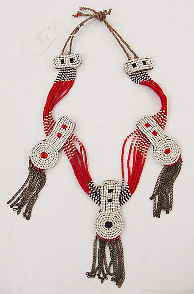 Necklace, raffia, metal, glass, African (Maasai peoples) 