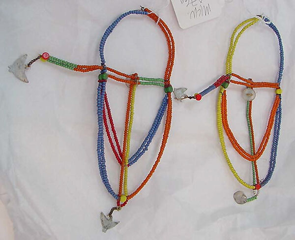 Earrings, metal, glass, plastic, cotton, African (Maasai peoples) 
