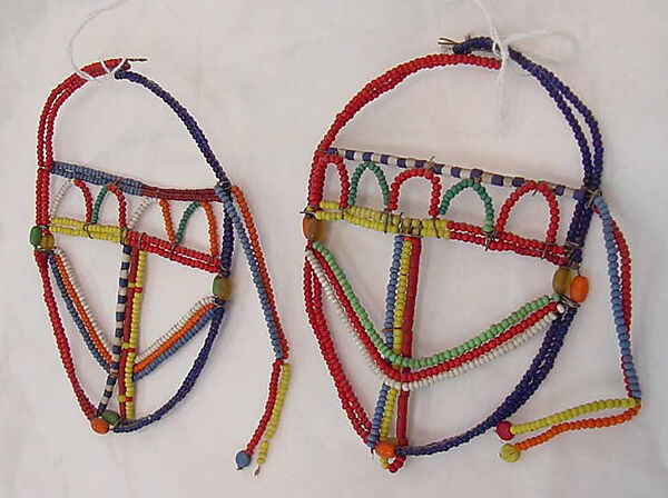 Earrings, metal, glass, African (Maasai peoples) 