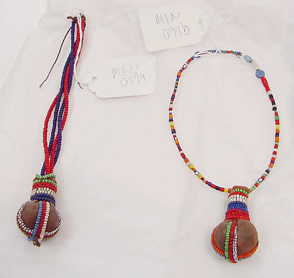 Earrings, glass, cotton, raffia, metal, African (Maasai peoples) 