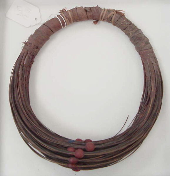 Necklace, organic, glass, leather, cotton, African (Rendille peoples) 