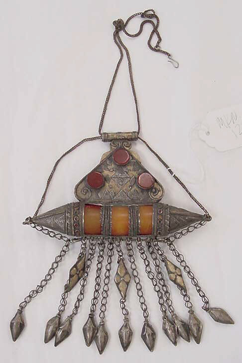 Necklace, metal, carnelian, amber, Moroccan 