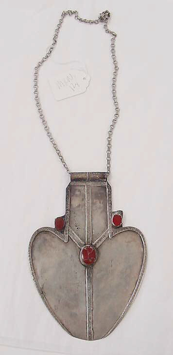 Necklace, metal, carnelian, Moroccan (Turkoman) 