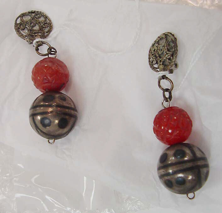 Clip earrings, metal, stone, Moroccan 