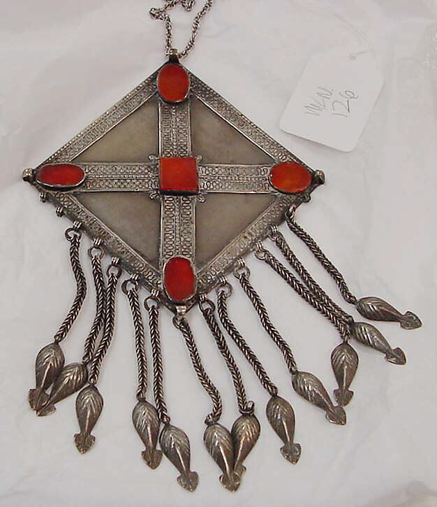 Necklace, silver, carnelian, Moroccan 