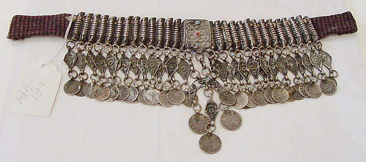 Necklace, wool, metal, enamel, Moroccan 