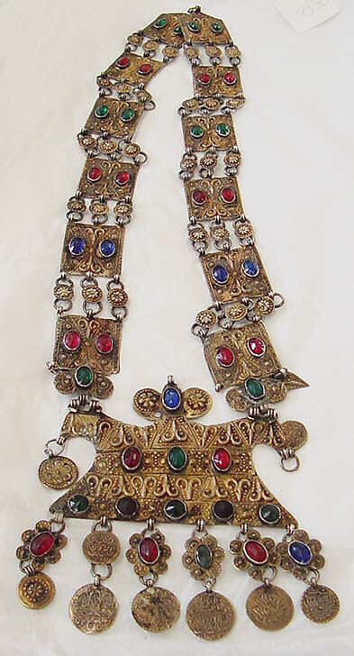 Necklace, metal, stones, Turkmen 