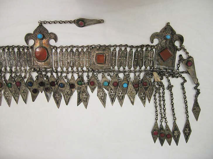 Ornament, metal, stones, Turkmen