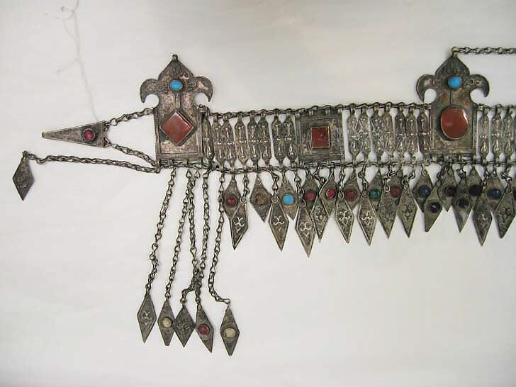Ornament, metal, stones, Turkmen