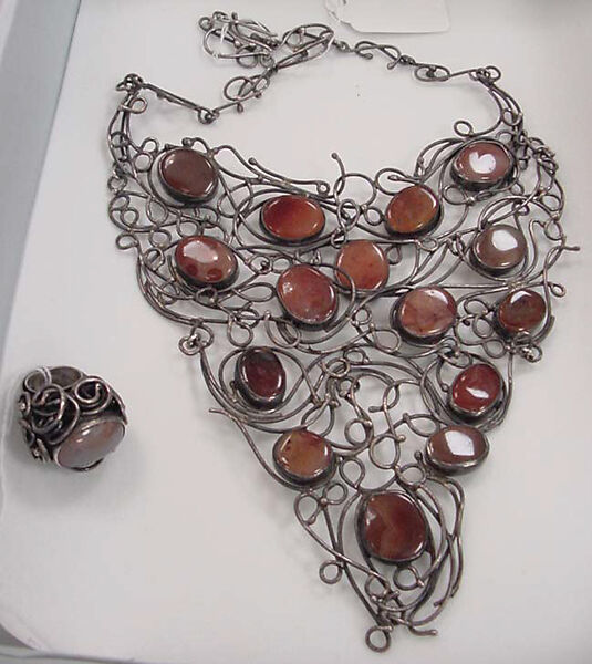 Jewelry set, metal, carnelian, stone, Israeli 