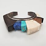 Bracelet, Charles Loloma (1921–1991), silver, turquoise,lapis, wood (ironwood), walrus tusk, Indigenous American (Hopi)