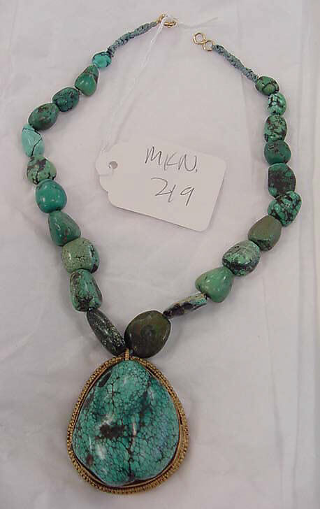 Necklace, turquoise, cotton, metal, Tibetan 
