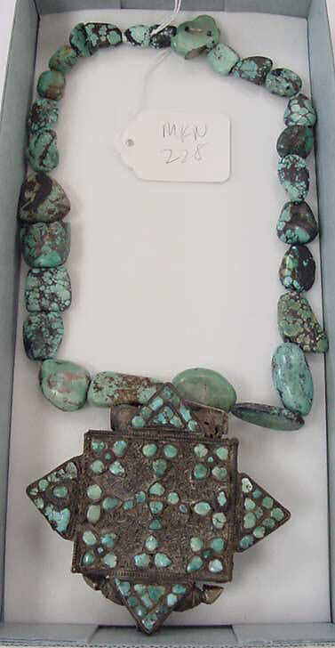 Necklace, turquoise, metal, cotton, Tibetan 