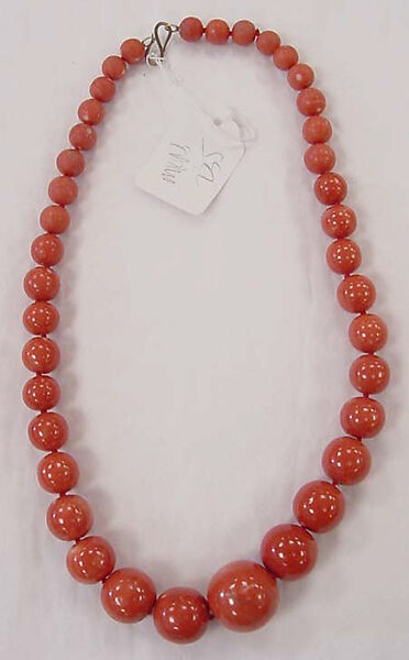 Necklace, coral, cotton, metal, Italian 