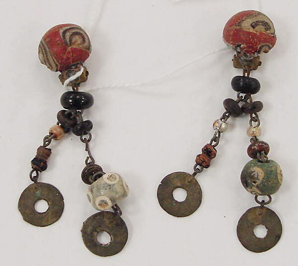 Clip earrings, metal, ceramic, Persian 