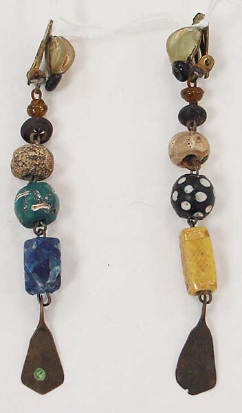 Clip earrings, metal, ceramic, and glass, Persian 