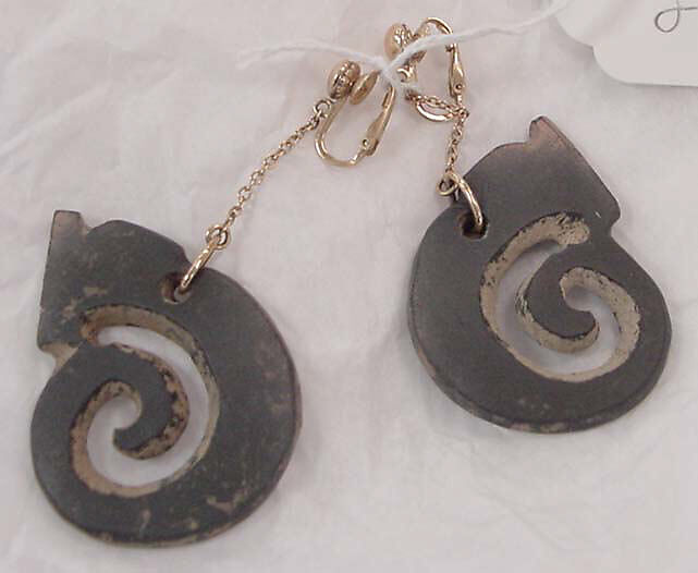 Earrings, Muriel Kallis Newman (American, Chicago, Illinois 1914–2008 Chicago, Illinois), stone, metal, Chinese 