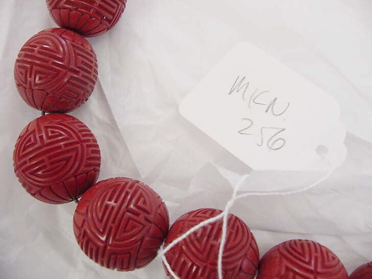 Necklace, wood, cotton, Chinese