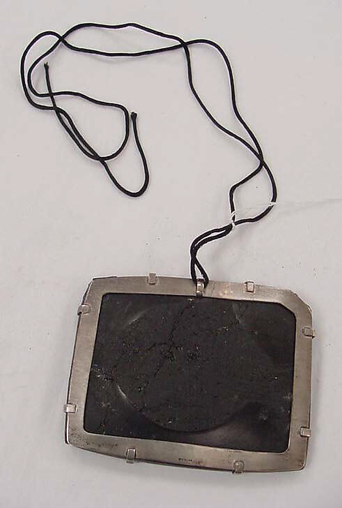 Necklace, obsidian, silver, silk, Indigenous American (Olmec peoples)