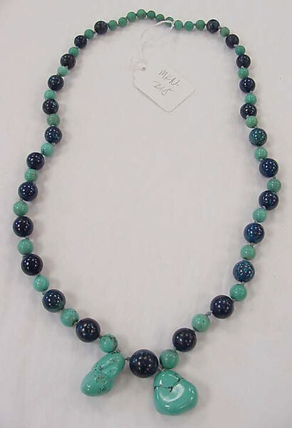 Necklace, Muriel Kallis Newman (American, Chicago, Illinois 1914–2008 Chicago, Illinois), turquoise, cobalt, cotton, American 