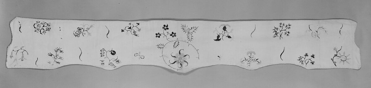 Valance, Linen embroidered with crewel wool, American 