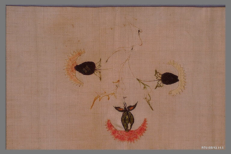 Curtain, Linen embroidered with crewel wool, American