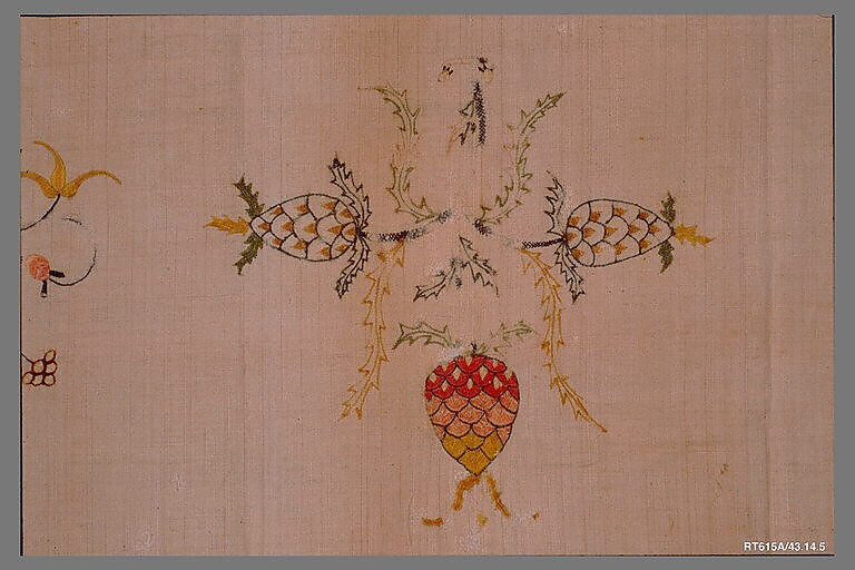 Curtain, Linen embroidered with crewel wool, American