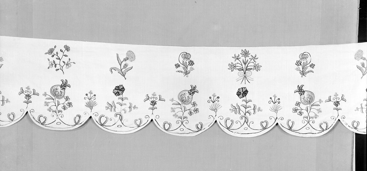 Valance, Linen embroidered with wool, American 