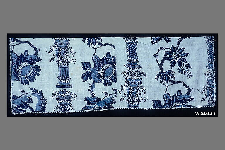 Valance, blue-resist textile, Cotton, painted and block-printed resist, dyed, Indian textile for American market 