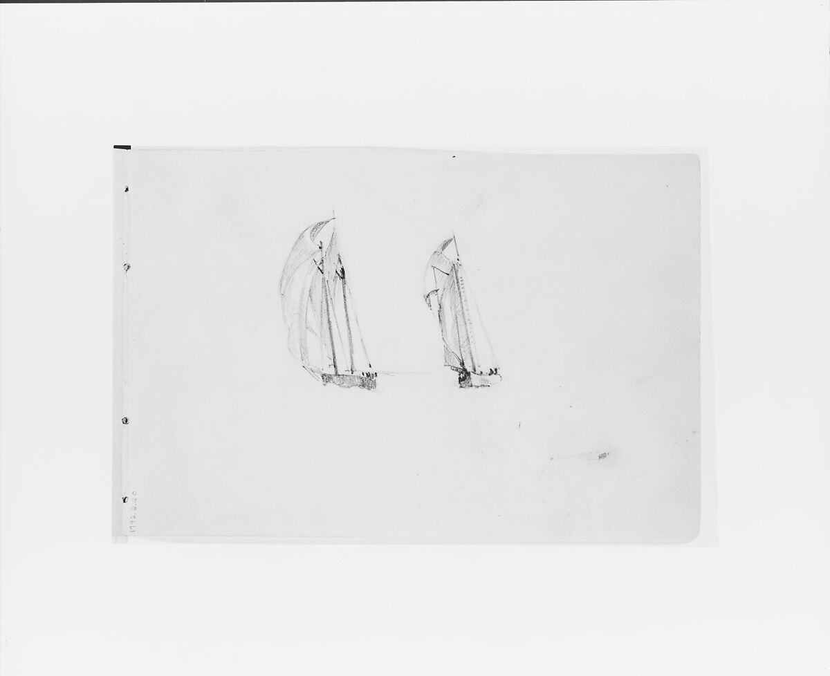 Study of Two Boats under Sail (from Sketchbook X), William Trost Richards (American, Philadelphia, Pennsylvania 1833–1905 Newport, Rhode Island), Graphite on off-white wove paper, American 