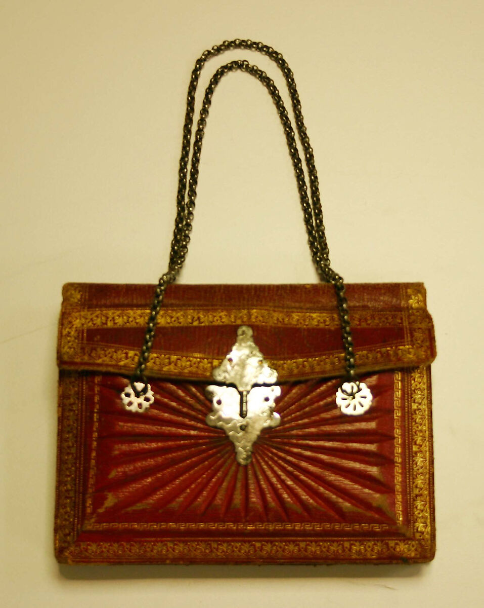 Reticule, leather, tortoise shell, metal, French 